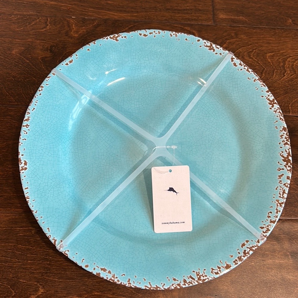 Tommy Bahama MELAMINE Dinner Plates Blue Crackle NEW Set of 4
